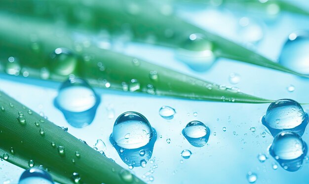 Photo closeup of succulent aloe vera leaves with water droplets on a blue background macro shot of dewkissed aloe vera leaves created with generative ai tools