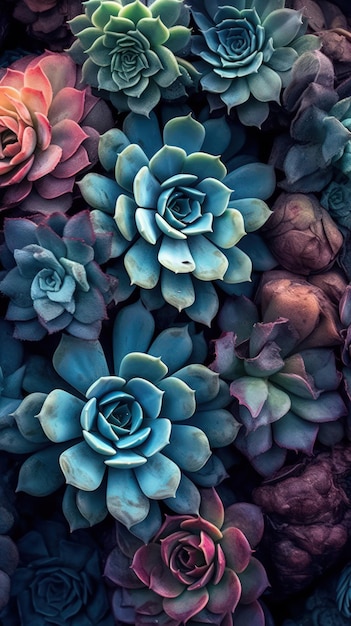 CloseUp of Succulents in Ultraviolet Photography AI Generated