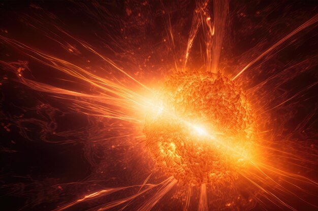 Closeup of sun with fiery explosions and bursts of light created with generative ai