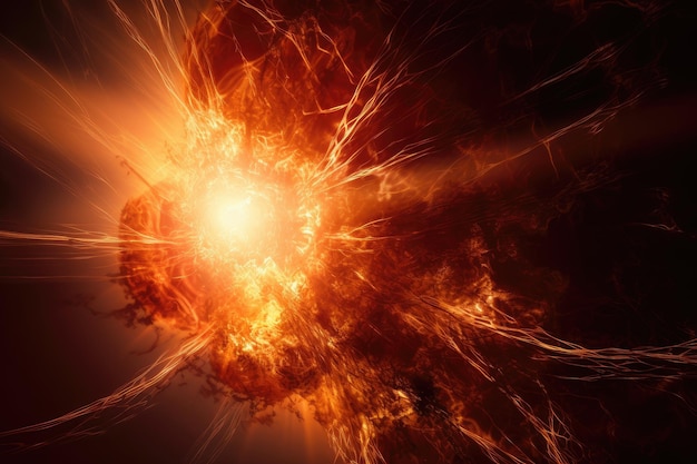 Closeup of sun with fiery explosions showcasing its power and strength created with generative ai