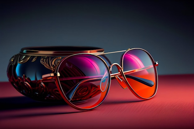 CloseUp Of Sunglasses On Table Stylish sunglasses Generative AIxA