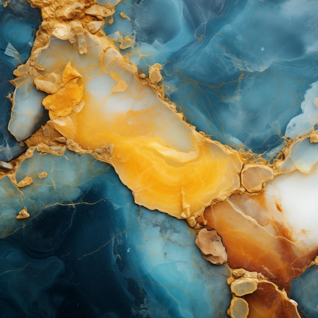 Closeup surface blue and gold marble textured background