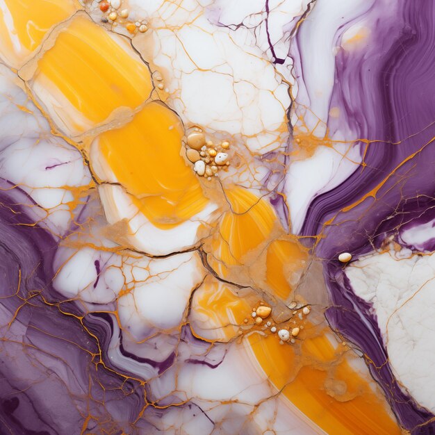 Closeup surface purple and yellow marble textured background