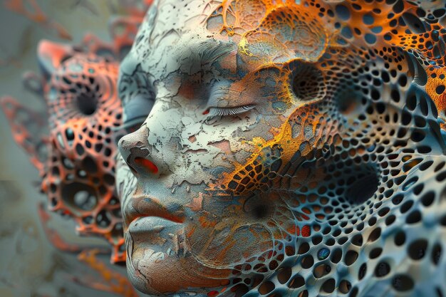 a closeup of a surreal face constructed of machine learning algorithms creating a complex otherworldly image a surreal representation of machine learning algorithms