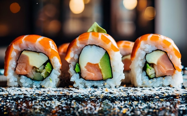 Closeup of sushi served in plate on table