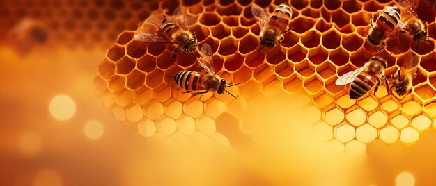 Photo closeup of swarm of bees sitting on honeycomb