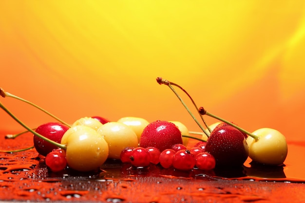 Closeup of sweet berries with drops of water on a dark background Healthy food concept