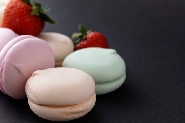 Closeup of sweet colorful marshmallows with strawberry