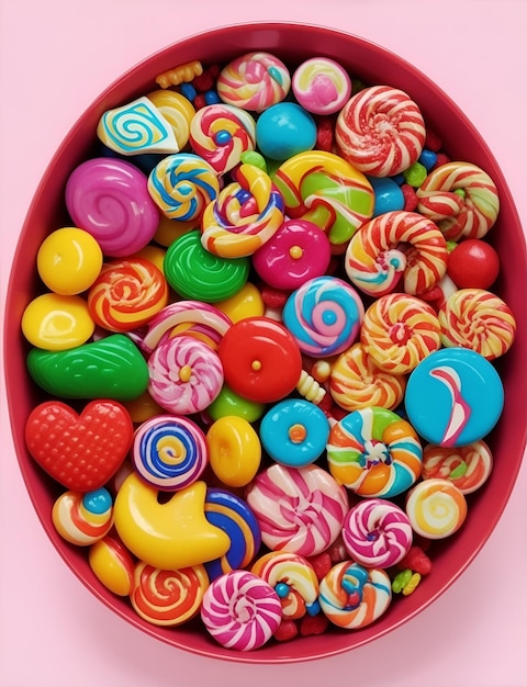 Closeup of Sweets multi colored candies on a dark color background