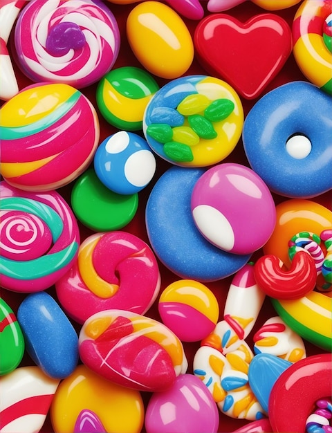 Closeup of Sweets multi colored candies on a dark color background