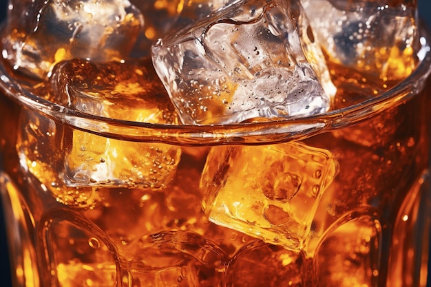 Closeup of swirling ice cubes in a glass of iced tea