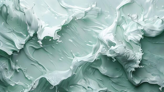 Photo closeup of a swirling pattern in a green and white creamy liquid