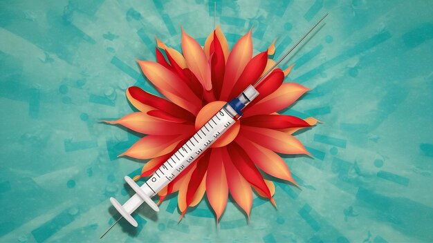 Photo closeup of syringe and flu vaccine injection measles or hpv vaccine on vintage medical background