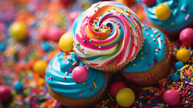 Closeup of a tabletop covered in colorful sprinkles capturing the joyful mess and vibrant textures