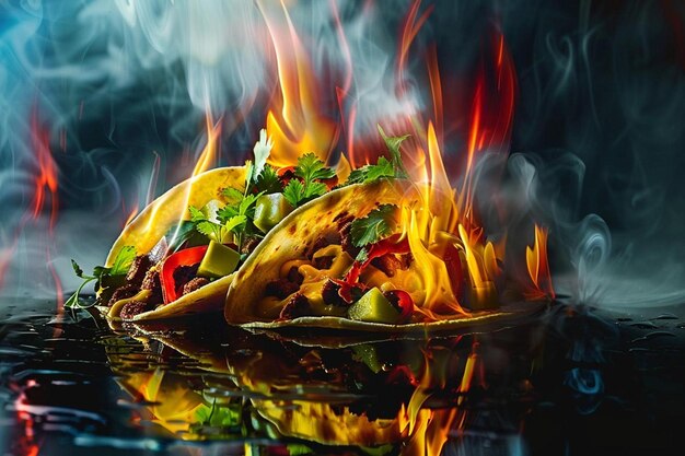 Closeup of a taco with a light painting technique