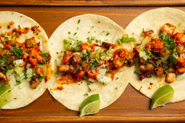 Closeup of tacos typical mexican food seen from above.