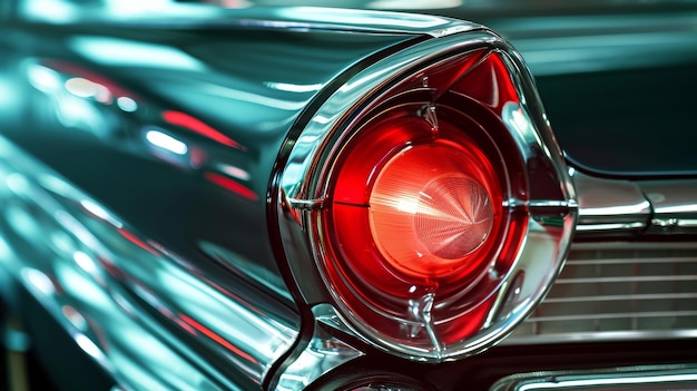 Photo a closeup of the tail light of a clic car its chrome bezel and retro design reflecting the aesthetic