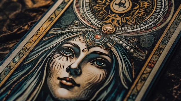 A closeup of a tarot card