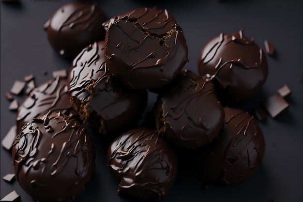 A closeup of a tasty chocolate brigadeiro revealing its creamy texture and intense pure chocolate flavor AI generated