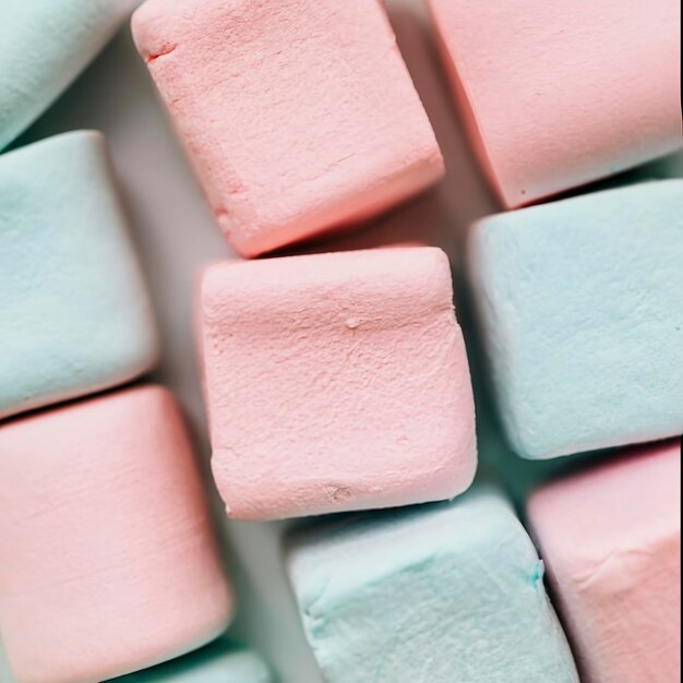 Closeup of tasty colorful marshmallows in hues of pink and blue