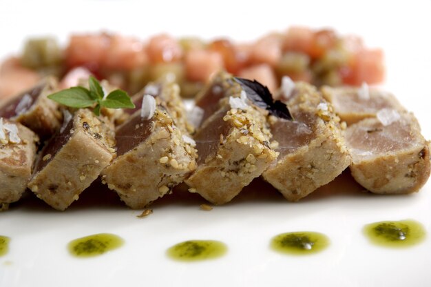 Closeup of tataki of tuna