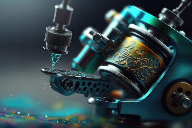 Closeup of tattoo machine is washed in water from pigment of paint AI generation