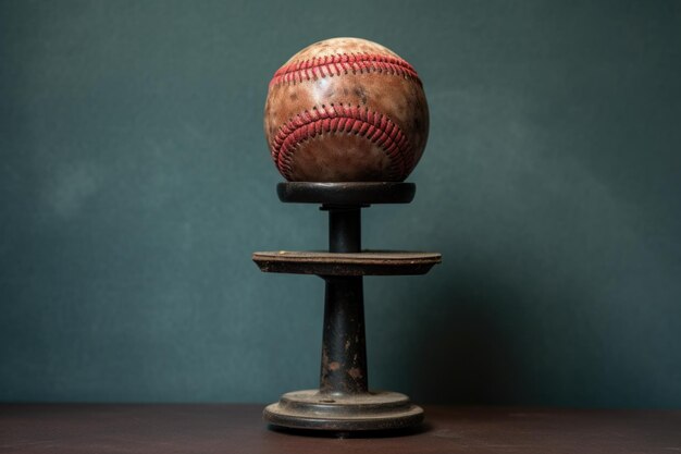 Photo closeup of a tball stand with a baseball on top