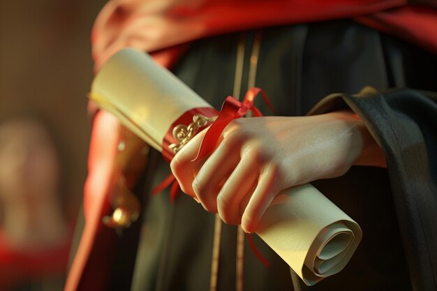 Photo a closeup of a teachers hand holding a diploma oct