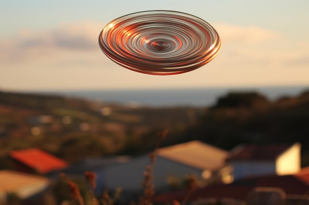 Foto un primo piano di un disco tejo in aria con sfondo sfocato