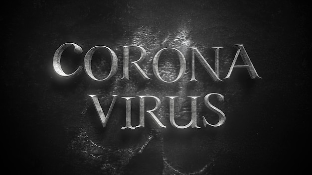 Closeup tekst Coronavirus en mystieke horror achtergrond met donkere schedel, abstracte achtergrond. Luxe en elegante 3d illustratie van horror thema