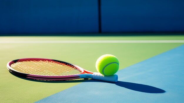 Closeup tennis racket over ball