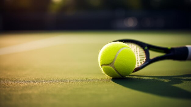 Closeup tennis racket over ball