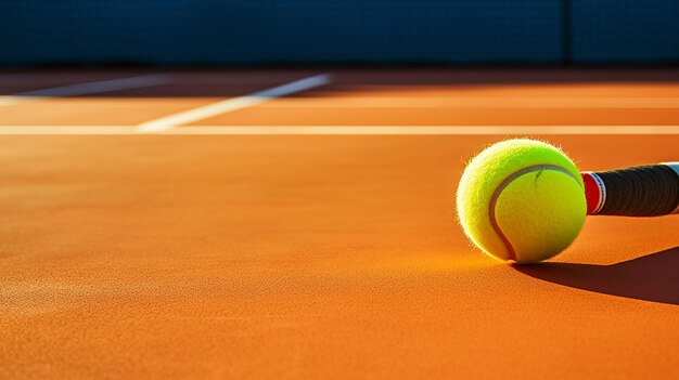 Closeup tennis racket over ball