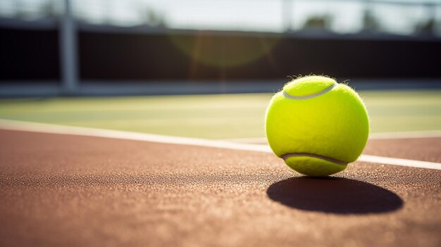 Closeup tennis racket over ball