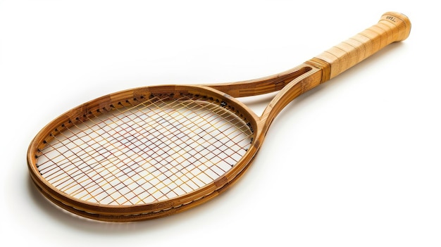 Photo closeup of a tennis racket on white background
