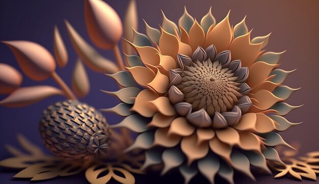 Closeup textural bright exotic flowers generative al