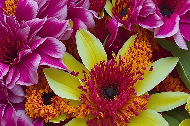 Closeup textural bright exotic flowers