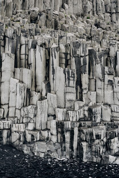 Closeup of texture of basalt stones on the beach of vik iceland