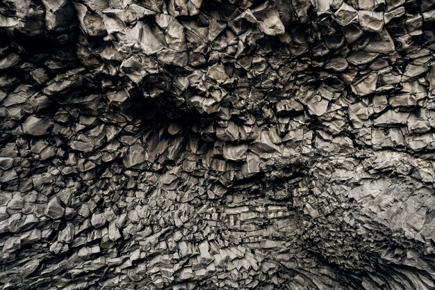 Closeup of texture of basalt stones on the beach of vik iceland