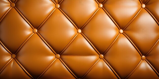 Closeup texture of genuine leather with brown rhombic stitching