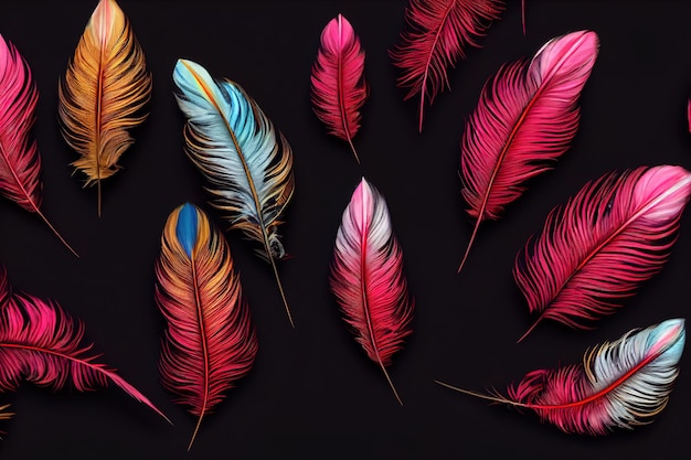 Closeup texture of a pastel angel feather on a dark background