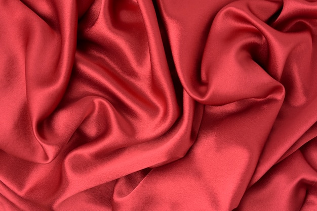 closeup The texture of the red silk fabric.