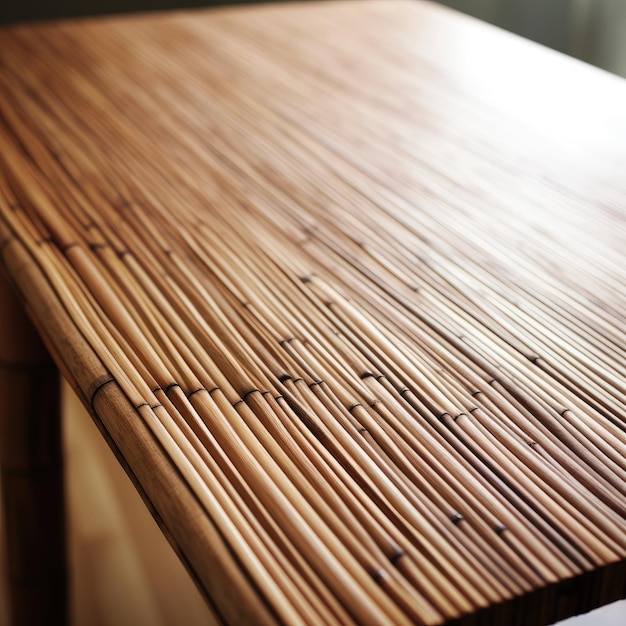 A closeup of a textured bamboo desk