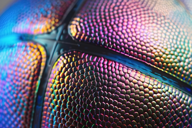 Closeup of a textured basketball with rainbow hues