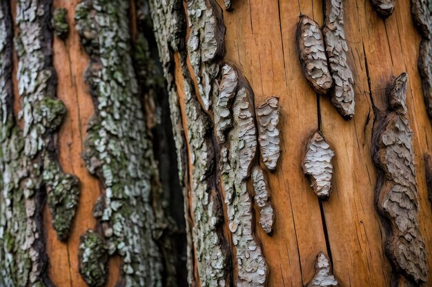 Foto corteccia d'albero texturata in primo piano con funghi