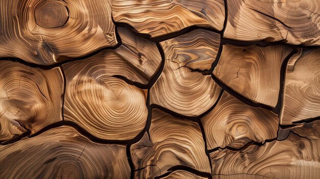細部が豊富な木製のパズルのような表面のクローズアップ