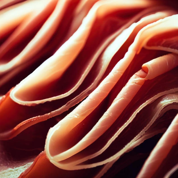 Closeup of thin slices of prosciutto italian food