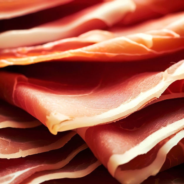 Closeup of thin slices of prosciutto italian food