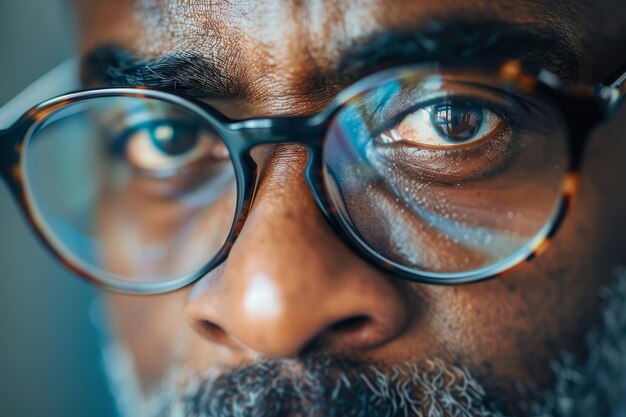 CloseUp of a Thoughtful Man Wearing Glasses