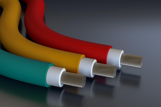 Closeup of a Three Electric Cable on a Black Background 3d Rendering